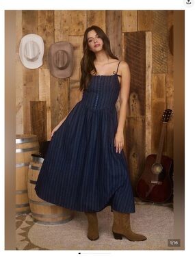 blu pepper strap denim midi dress